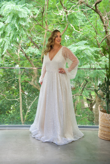 Halo Gown with Off White Underlay