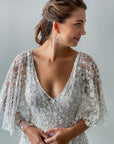 Houston Gown Off White - With Detachable Sleeves and Oyster Underlay