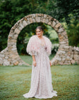 Houston Gown White - With Detachable Sleeves and Mocha Lining