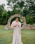 Houston Gown White - With Detachable Sleeves and Mocha Lining