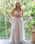 Juliana Gown Silver - Sleeveless with Light Blush Lining