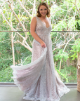 Juliana Gown Silver - Sleeveless with Mocha Underlay