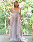 Juliana Gown Silver - Sleeveless with Mocha Underlay
