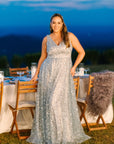 Houston Gown Antique Blue - Sleeveless and Silver Lining