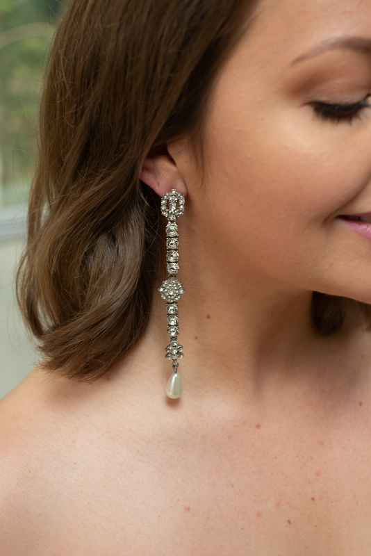 Long Pearl Art Deco Earrings