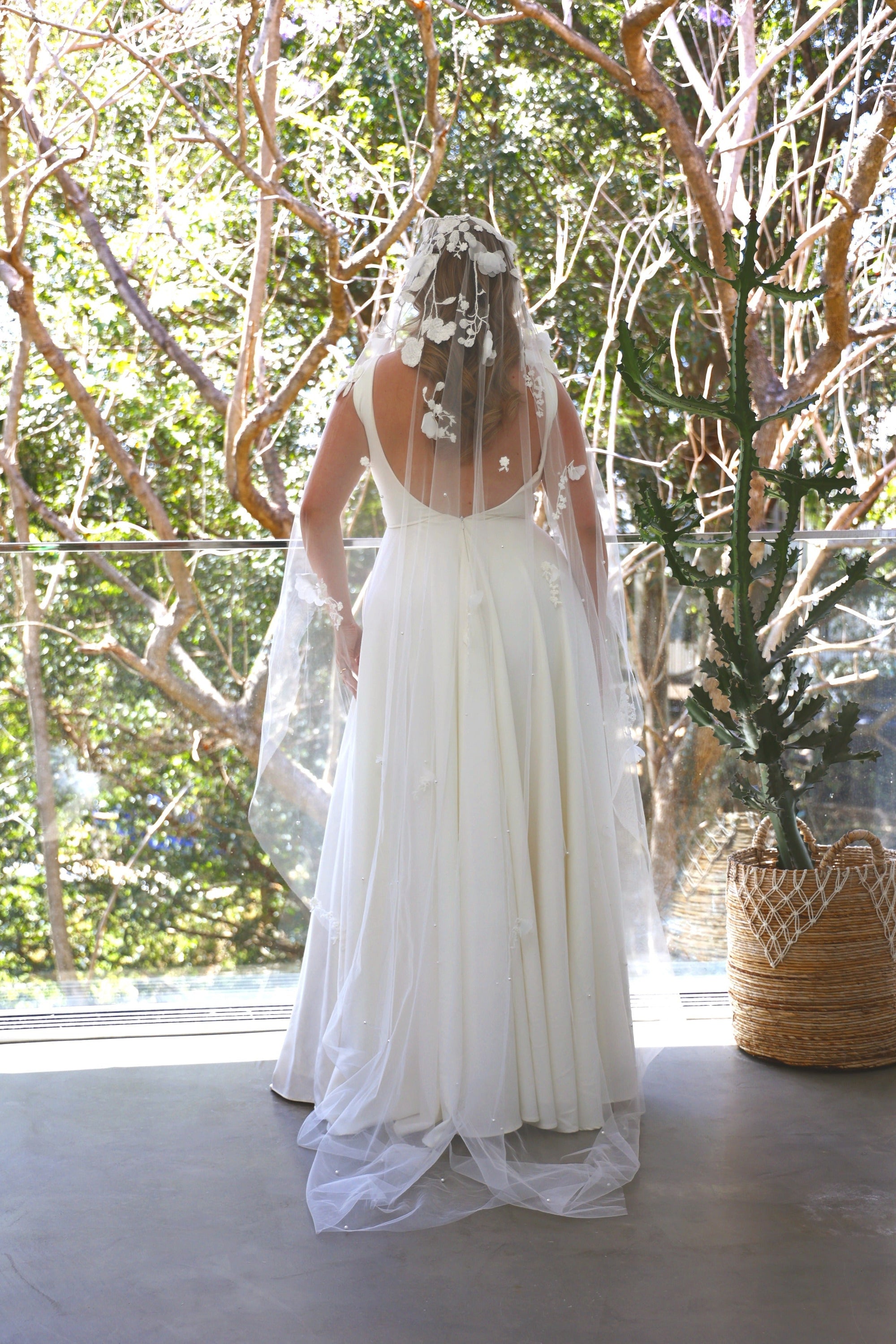 Veils with Flowers, Floral Applique
