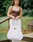 Canvas Bag with Leather Handle - White
