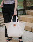 Canvas Bag with Leather Handle - Neutral
