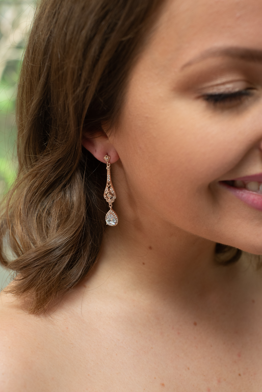 The Gabrielle Art Deco Drop Earrings - Rose Gold