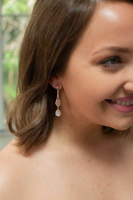The Gabrielle Art Deco Drop Earrings - Rose Gold