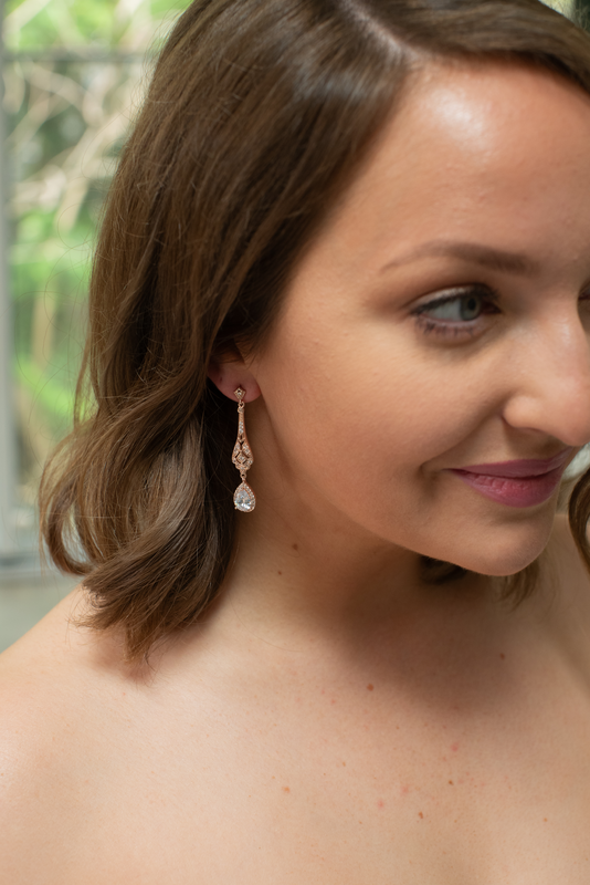 The Gabrielle Art Deco Drop Earrings - Rose Gold