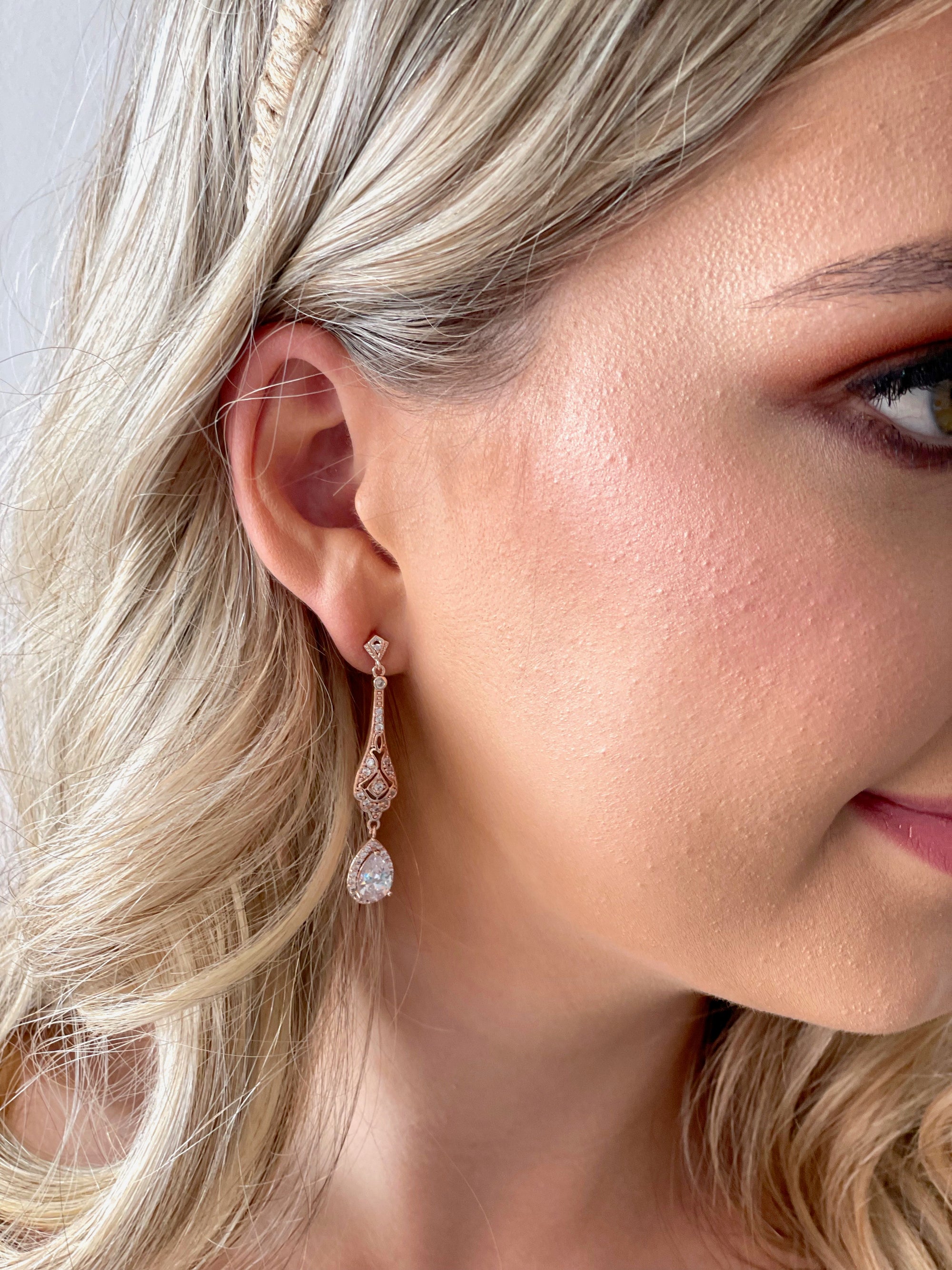 The Gabrielle Art Deco Drop Earrings - Rose Gold