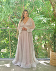 Halo Gown with Full Skirt and Mocha Underlay