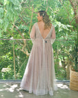 Halo Gown with Full Skirt and Mocha Underlay