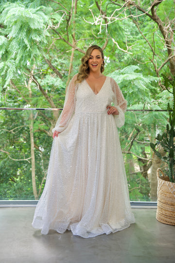 Halo Gown with Milky Off White Underlay