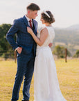 Custom Made To Order Checked Blue Suit
