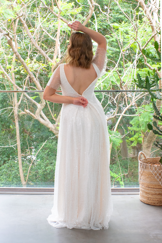 Estella Gown (White with Milky Underlay)