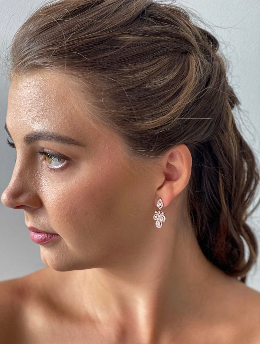 Ingrid Diamond Leaf Earrings - Rose Gold