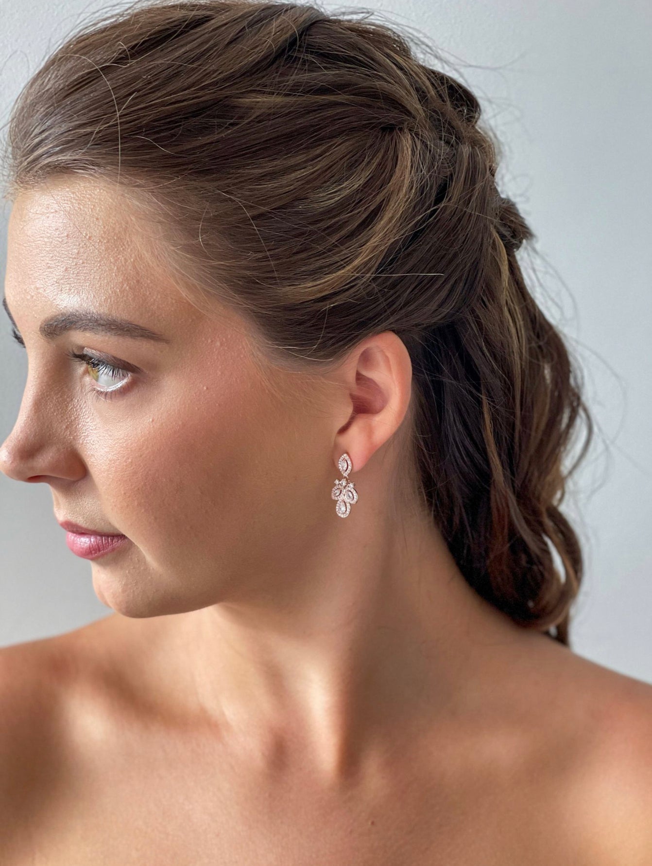 Ingrid Diamond Leaf Earrings - Rose Gold