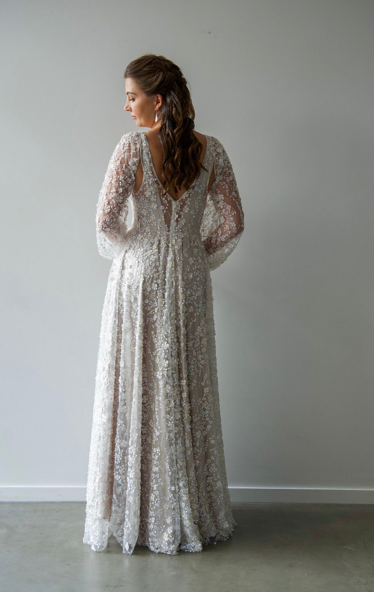 Houston Gown With Long Sleeves and Oyster Underlay