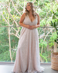 Juliana Gown (Silver Sequins) with Light Blush Underlay