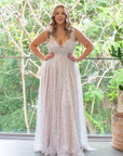 Juliana Gown (Silver Sequins) with Light Blush Underlay