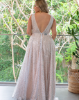 Juliana Gown (Silver Sequins) with Light Blush Underlay