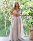 Juliana Gown (Silver Sequins) with Light Blush Underlay