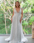 Juliana Gown (Silver Sequins) with Milky Off-White Underlay