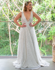 Juliana Gown (Silver Sequins) with Milky Off-White Underlay