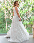 Juliana Gown (Silver Sequins) with Milky Off-White Underlay