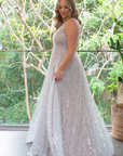 Juliana Gown (Silver Sequins) with Mocha Underlay