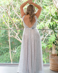 Juliana Gown (Silver Sequins) with Oyster Underlay