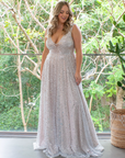 Juliana Gown (Silver Sequins) with Oyster Underlay