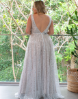 Juliana Gown (Silver Sequins) with Oyster Underlay