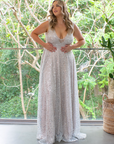 Juliana Gown (Silver Sequins) with Oyster Underlay