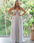 Juliana Gown (Silver Sequins) with Oyster Underlay