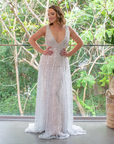 Juliana Gown (Silver Sequins) with Tight Light Blush Underlay Skirt