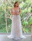 Juliana Gown (Silver Sequins) with Tight Light Blush Underlay Skirt