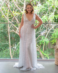 Juliana Gown (Silver Sequins) with Tight Light Blush Underlay Skirt