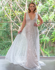 Juliana Gown (Silver Sequins) with Tight Light Blush Underlay Skirt