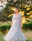 Houston Gown Antique Blue - With Detachable Swing Sleeves and Silver Lining
