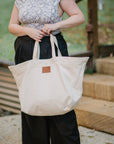 Canvas Bag with Leather Handle - Neutral