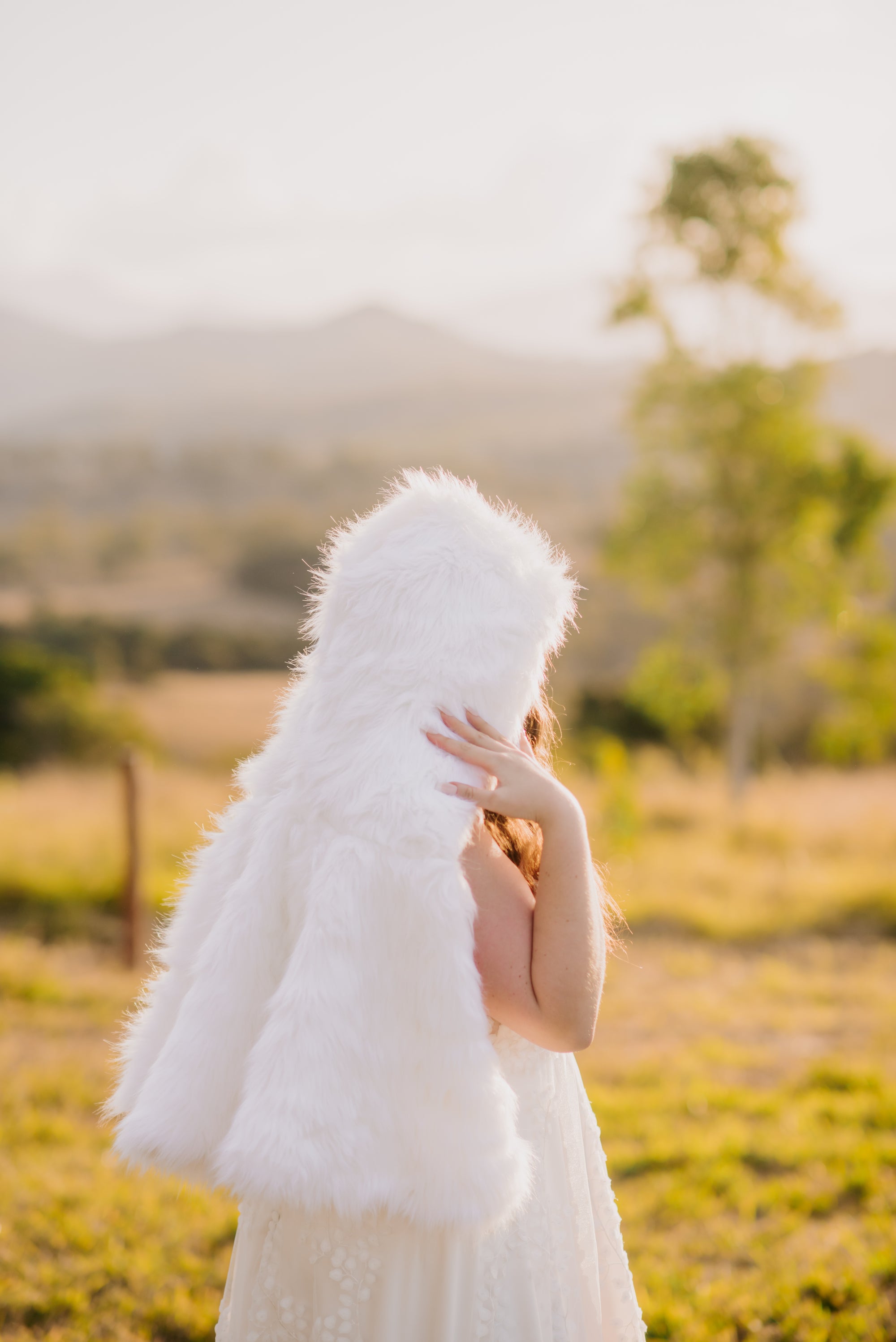 Elka Hooded Fur Cape Off White