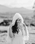 Elka Hooded Fur Cape Off White