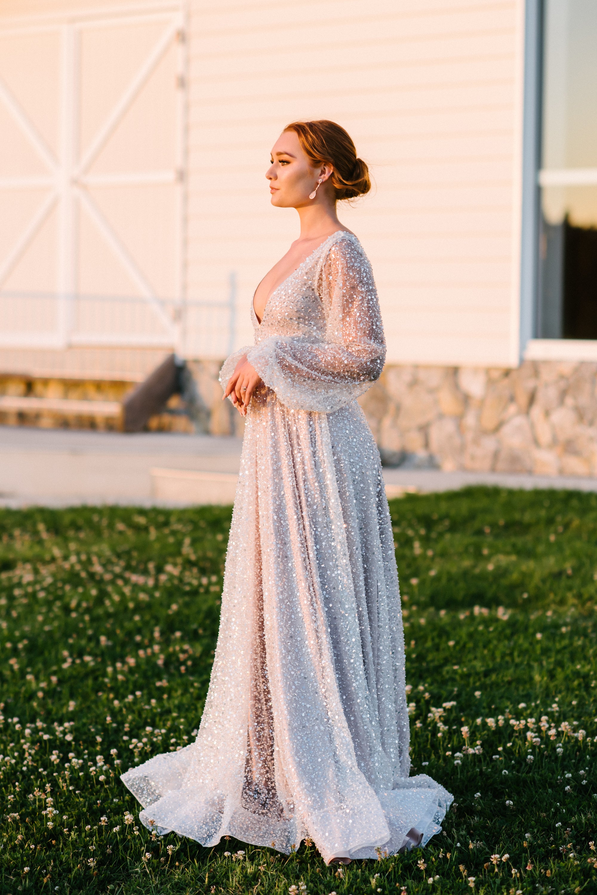 Houston Gown With Long Sleeves and Oyster Underlay