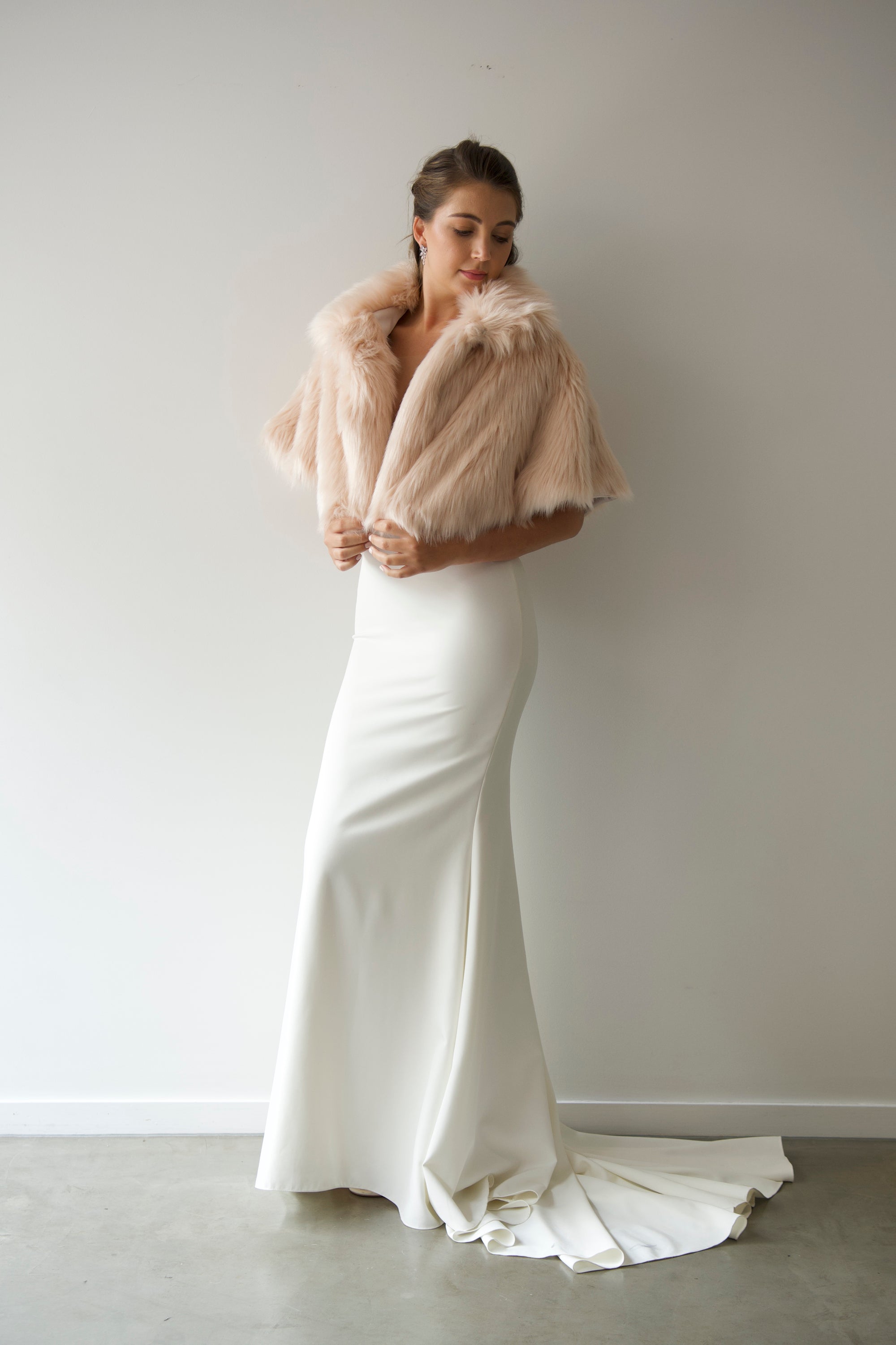 Lizzie Beth Fur Poncho - Blush