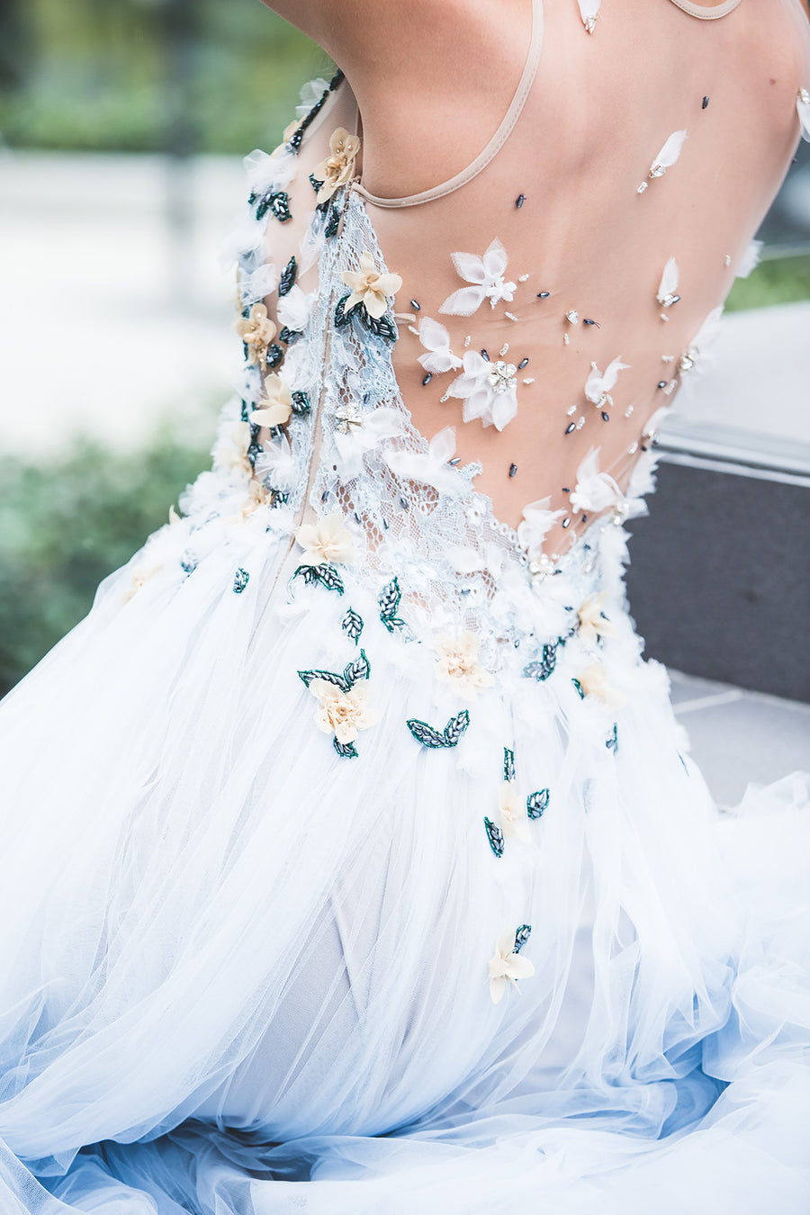 A-line Dusty Blue Tulle Lace Wedding Dress, Romantic Lace Wedding Gown,  Bohomian Wedding Gown With Open Back - Etsy