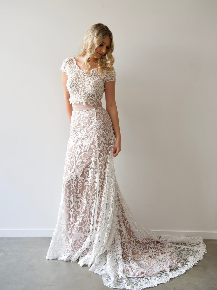 Two-Piece Lace Wedding Dress with High-Low Skirt | David's Bridal