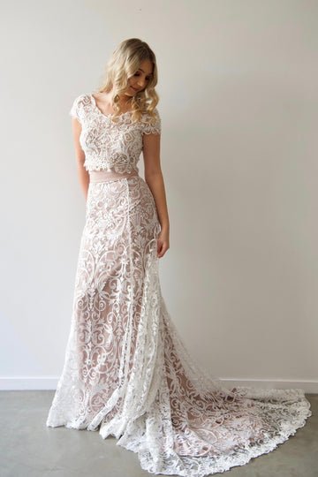 Bridal Separates,Crop Top Wedding Dresses,Two Piece Bridal Dresses -DollyGown.com